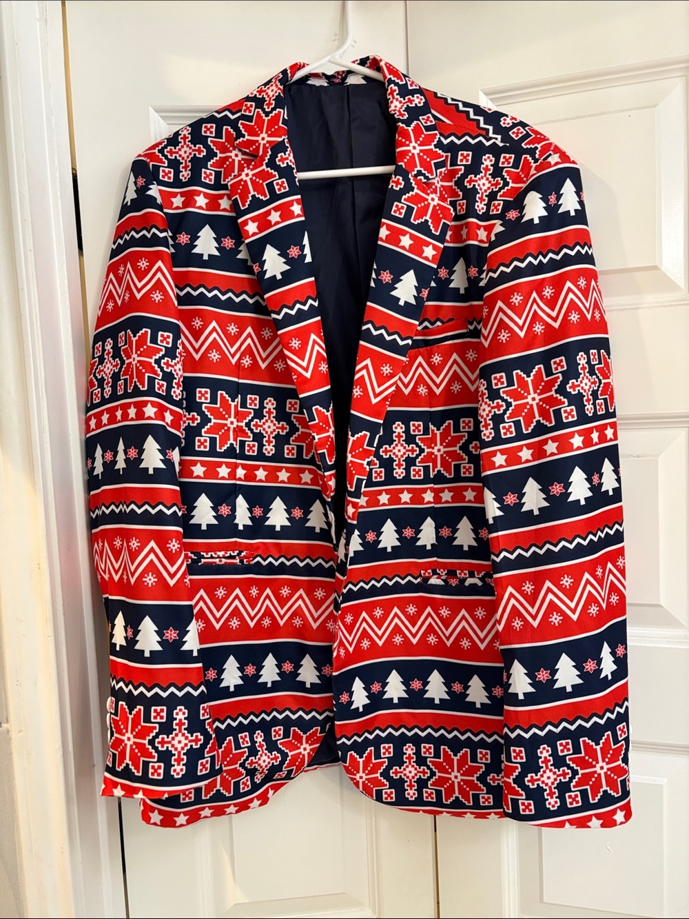 Festive Red & Navy Patterned Blazer Jacket